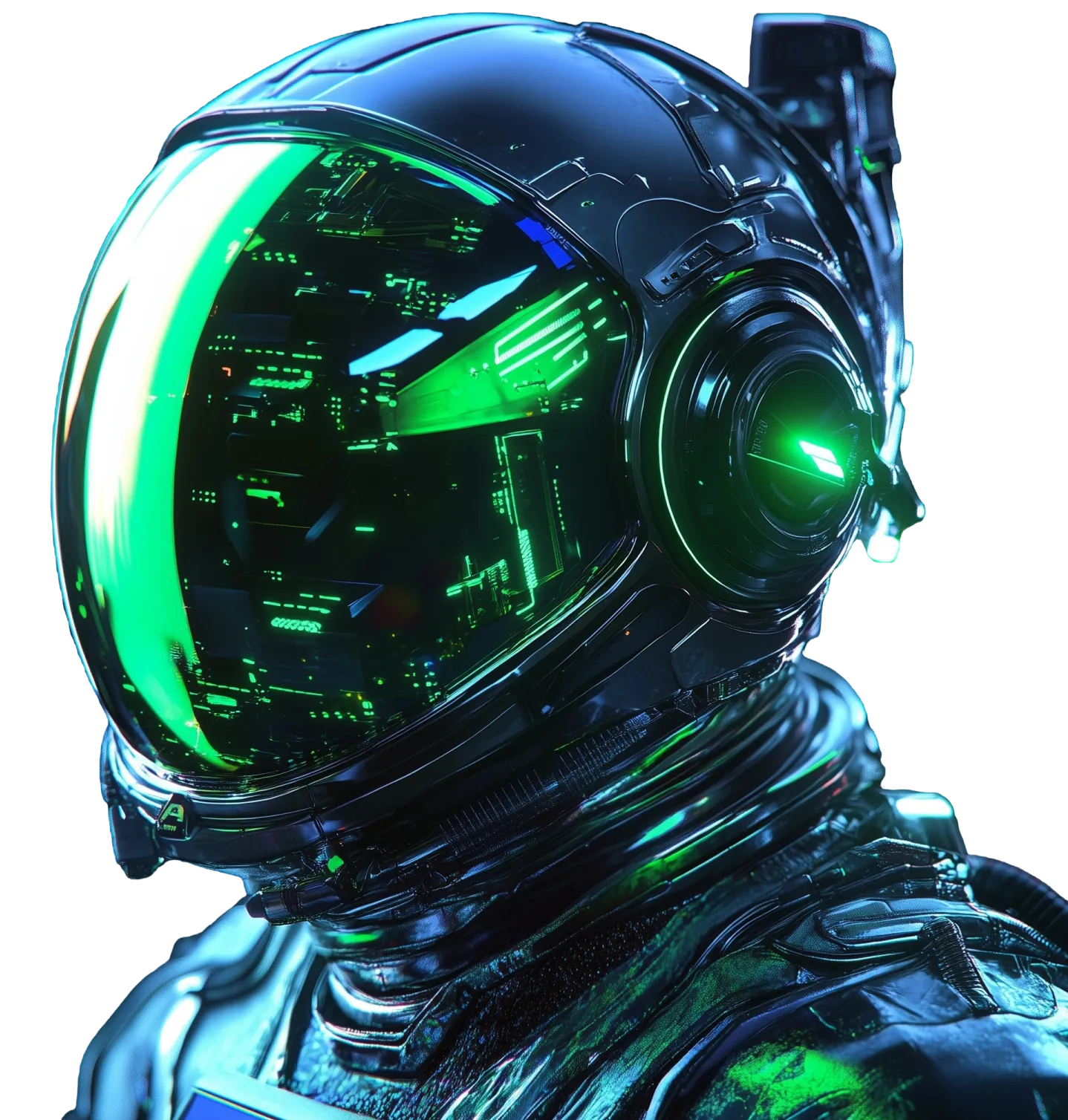 Um capacete de astronauta cyberpunk futurista com um design elegante.