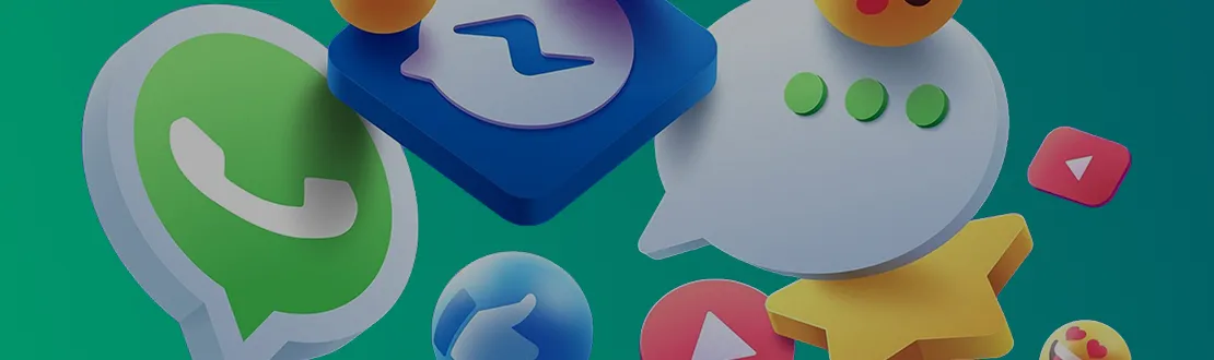 Banner com emojis e redes sociais